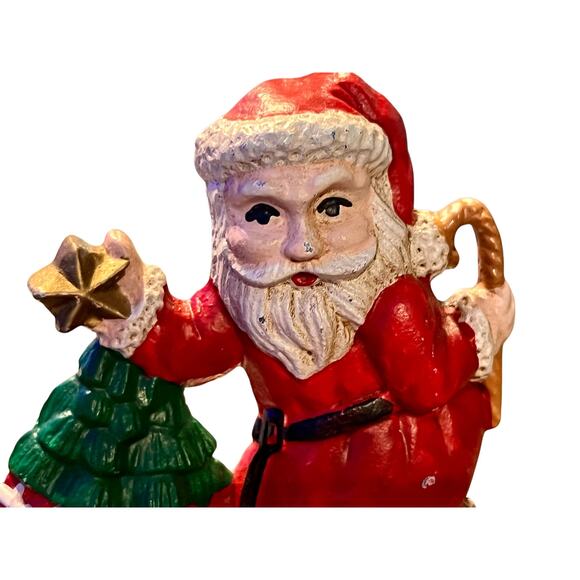 Vintage Cast Iron Santa Stocking Holders Pair-Taiwan-Hand Painted-Mantel Hooks - Picture 6 of 7